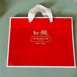 Coach Vibrant Red Shopping Bag with Cloth White Handles